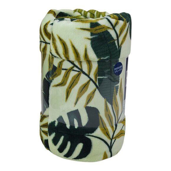 The Big One Our Favorite Plush Throw Blanket Oversized 5'x6' Tropical Leaf Green - Picture 3 of 8